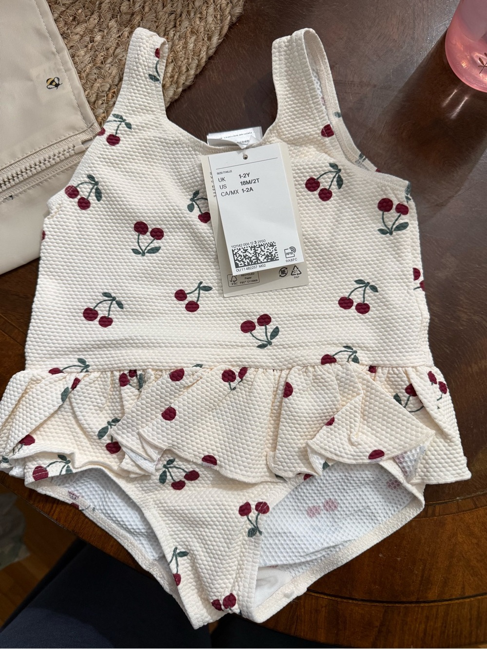 Toddler Cream Cherry Print Swimsuit
